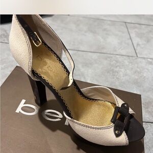 bebe Cream and Brown Platform Heels